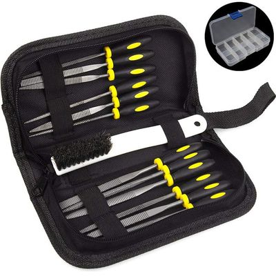 ADVcer Wood Rasp File Kit - 12 Assorted Small Metal Needle Files Set with Bristle Brush and Hand Strap Carrying Case (Rasps included 2 Sizes of Flat, Pointed Flat, Round, Half Round, Square, Triangle)