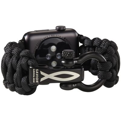 Savior Survival Gear Paracord Watch Band - Compatible with Apple Watch Band 49mm 46mm 45mm 44mm 42mm - iWatch Band Series Ultra 10 9 8 7 6 5 4 3 2 1 SE  Adjustable strap for men (Black, Large)