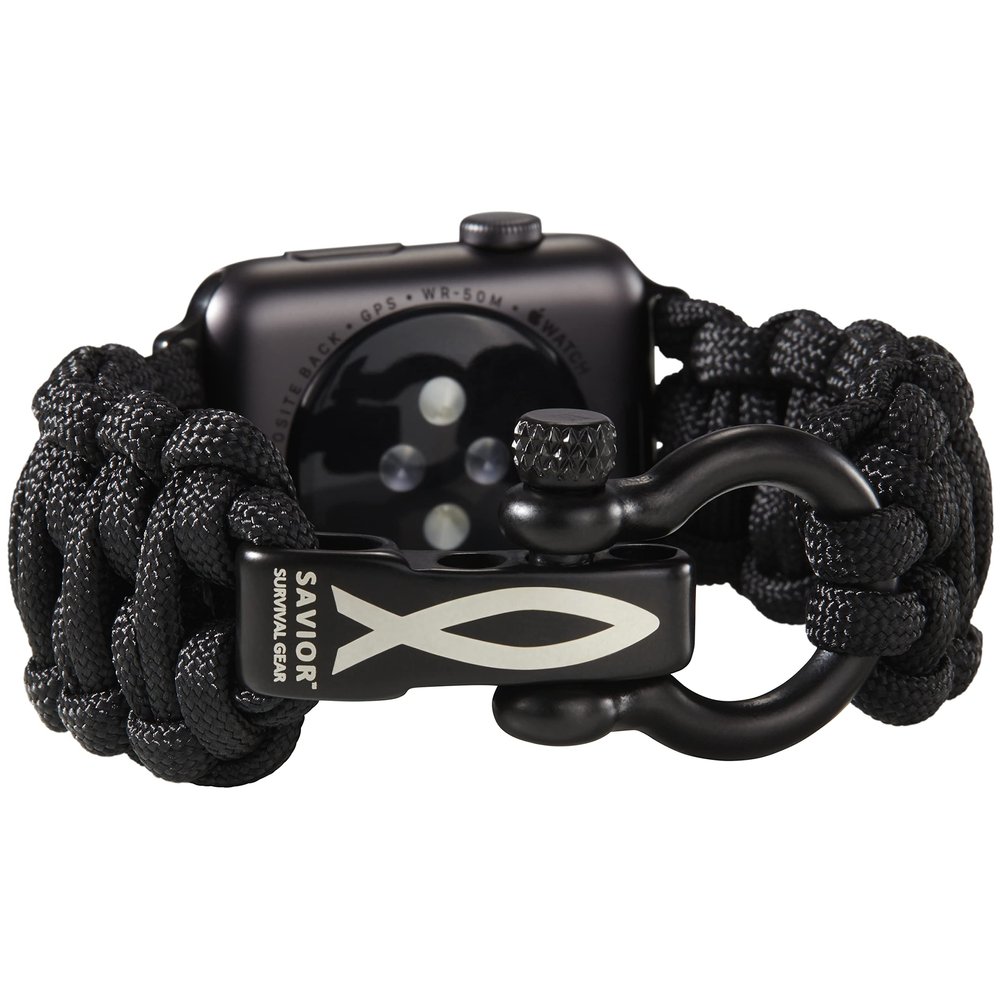 Savior Survival Gear Paracord Watch Band - Compatible with Apple Watch Band 49mm 46mm 45mm 44mm 42mm - iWatch Band Series Ultra 10 9 8 7 6 5 4 3 2 1 SE  Adjustable strap for men (Black, Large)