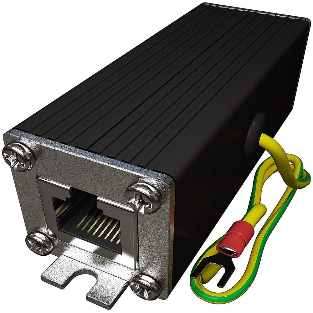 Tupavco Ethernet Surge Protector Gigabit PoE++ (154W/3.2A) Mounting Flange (Gas Discharge Tube) Metal Shielded RJ45 Lightning Suppressor - LAN Network CAT5/CAT6 Thunder Arrestor - GbE 1000 Mbps TP302