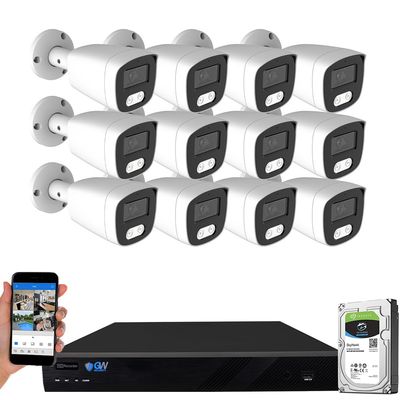 GW Security 16 Channel 4K NVR 5MP POE Audio & Video Smart AI Security Camera System - 12 x 5MP 1920P Weatherproof Bullet Cameras, Built in Microphone, Pre-Installed 4TB Hard Drive