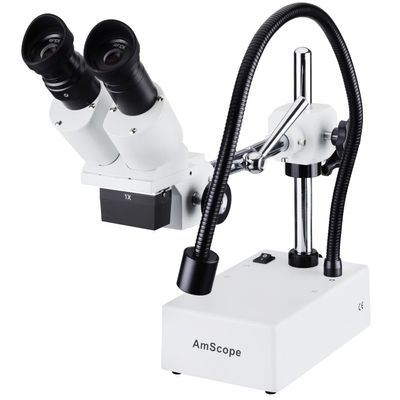 AmScope SE410 Professional Binocular Stereo Microscope, WF10x Eyepieces, 10X Magnification, 1X Objective, Tungsten Lighting, Boom-Arm Stand, 110V-120V