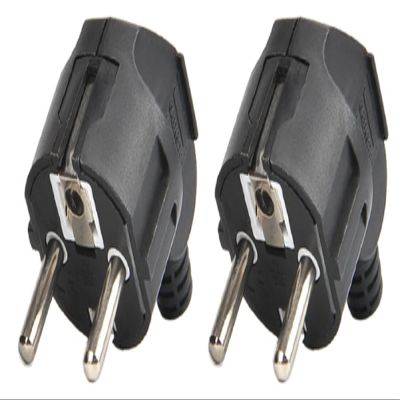 Toptekits (2 Pack) EU 16A Schuko CEE7 French Germany Korea 4.8mm Pin DIY Rewireable Power Plug, Europlug Receptacles Elbow Plug, Cee7 Adapter, European Travel Plug Adapter (Black)