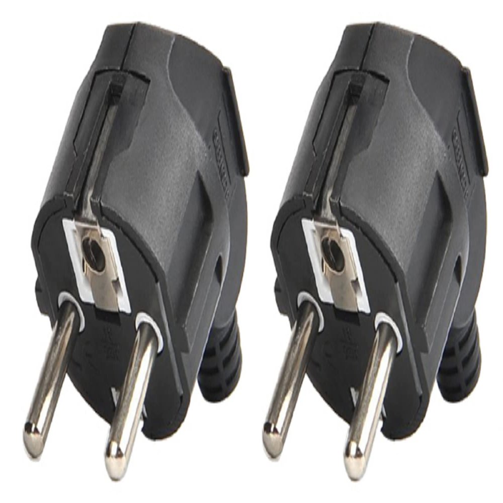 Toptekits (2 Pack) EU 16A Schuko CEE7 French Germany Korea 4.8mm Pin DIY Rewireable Power Plug, Europlug Receptacles Elbow Plug, Cee7 Adapter, European Travel Plug Adapter (Black)