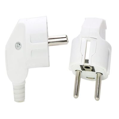 Toptekits (2 Pack) EU Europe 16A Schuko French Korea 4.8mm Pin DIY Rewireable Plug Max AC250V, White, Type F Connector, CE Certified