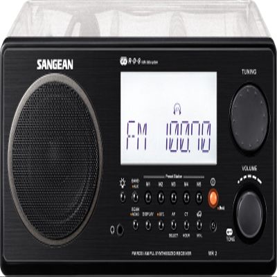 Sangean All in One AM/FM Alarm Clock Radio with Large Easy to Read Backlit LCD Display (Clear)