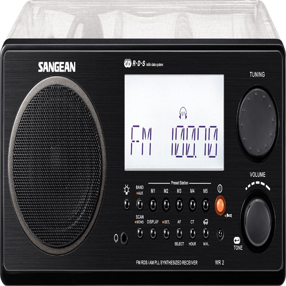 Sangean All in One AM/FM Alarm Clock Radio with Large Easy to Read Backlit LCD Display (Clear)