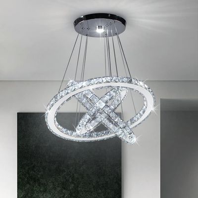 diisunbihuo 3-Ring Crystal Chandelier Adjustable LED Pendant Cool White