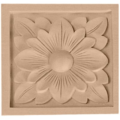 Ekena Millwork ROS03X03X00DGLW Small Dogwood Flower Square Rosette, 3"W x 3"H x 5/8"P, Lindenwood, 1 Count (Pack of 1)