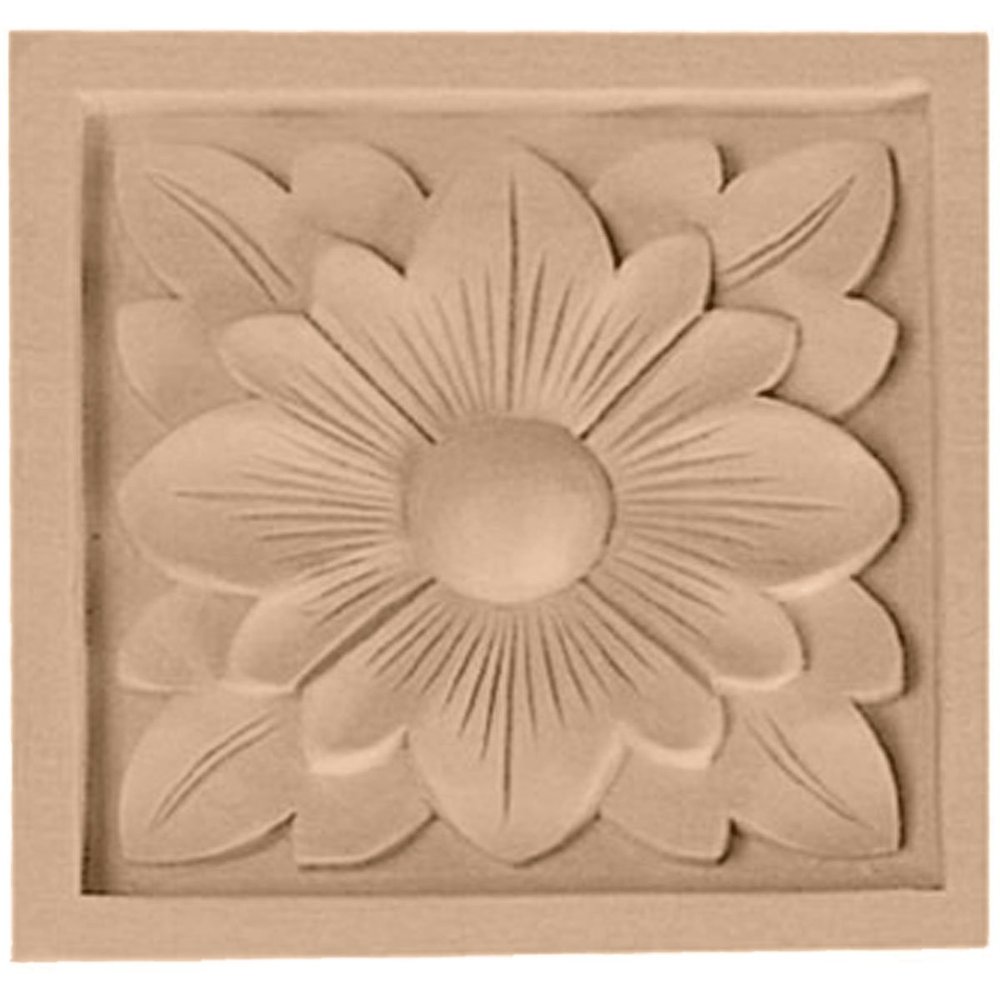 Ekena Millwork ROS03X03X00DGLW Small Dogwood Flower Square Rosette, 3"W x 3"H x 5/8"P, Lindenwood, 1 Count (Pack of 1)