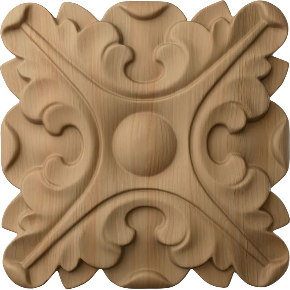 Ekena Millwork ROS03X03ACAL Acanthus Square Rosette, 3 1/2"W x 3 1/2"H x 5/8"P, Alder