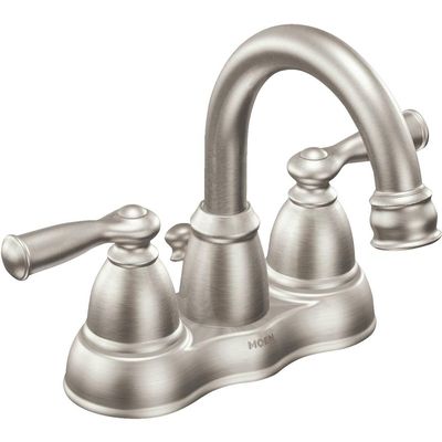 Moen Banbury Spot Resist Brushed Nickel Two Handle Centerset Bathroom Faucet with Drain Assembly, WS84913SRN