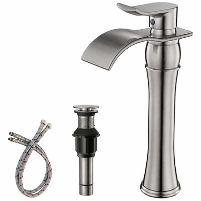 BWE Brushed Nickel Bathroom Vessel Sink Faucet 1 Hole, Modern Style