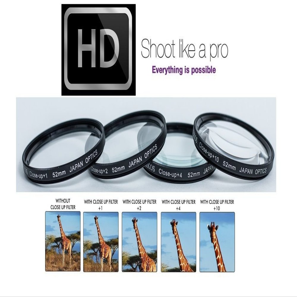 Close-Up Set 4Pcs Macro Lens +1 +2 +4 +10 for Nikon D5300 D3300 (52mm Compatible)