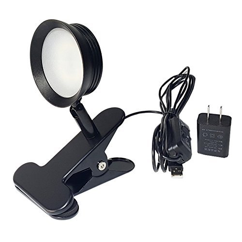 BRILLRAYDO 5W LED Reading Clamp Clip Desk Light ON/OFF Button Plug-in Lamp Fixture Black Finish Dimmable Color-Tem Changeable