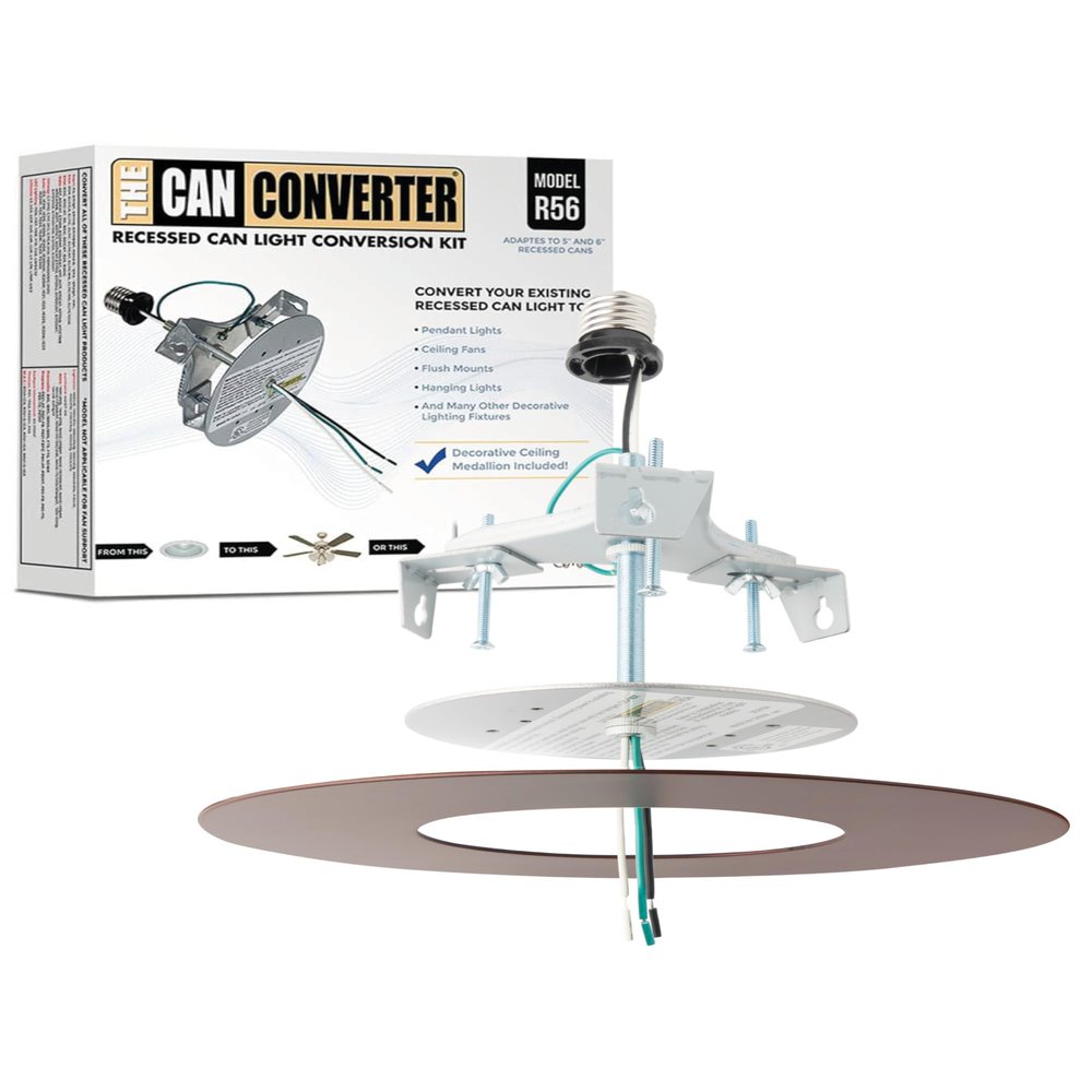 The Can Converter R56 Recessed Can Light Conversion Kit w/ 7" Flat Ceiling Medallion - Home Improvement for 5" & 6" Cans, Converter Kit for Fan & Light Fixture, UL Certified, Oil Rubbed Bronze