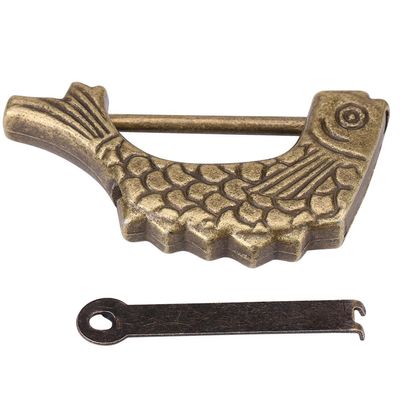 Padlock with Key Small Vintage Metal Fish Shaped Lock Fish Pattern Lock Retro Antique Bronze Chinese Padlock for Drawer, Jewelry Box Suitcase Home Decor - 59 31mm