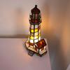 Bieye L10616 Lighthouse Tiffany Style Stained Glass Accent Table Lamp Night Light for Home Decoration (6x5x11, Amber) view 4