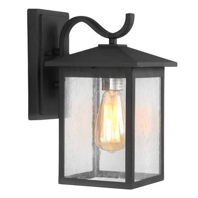 LALUZ Rectangle Outdoor Wall Lights Farmhouse Front Porch Light 12.2, Black Outside Lights for House with Seeded Glass, Anti-Rust Exterior Light Fixtures Wall Mount for Patio, Entryway, Yards