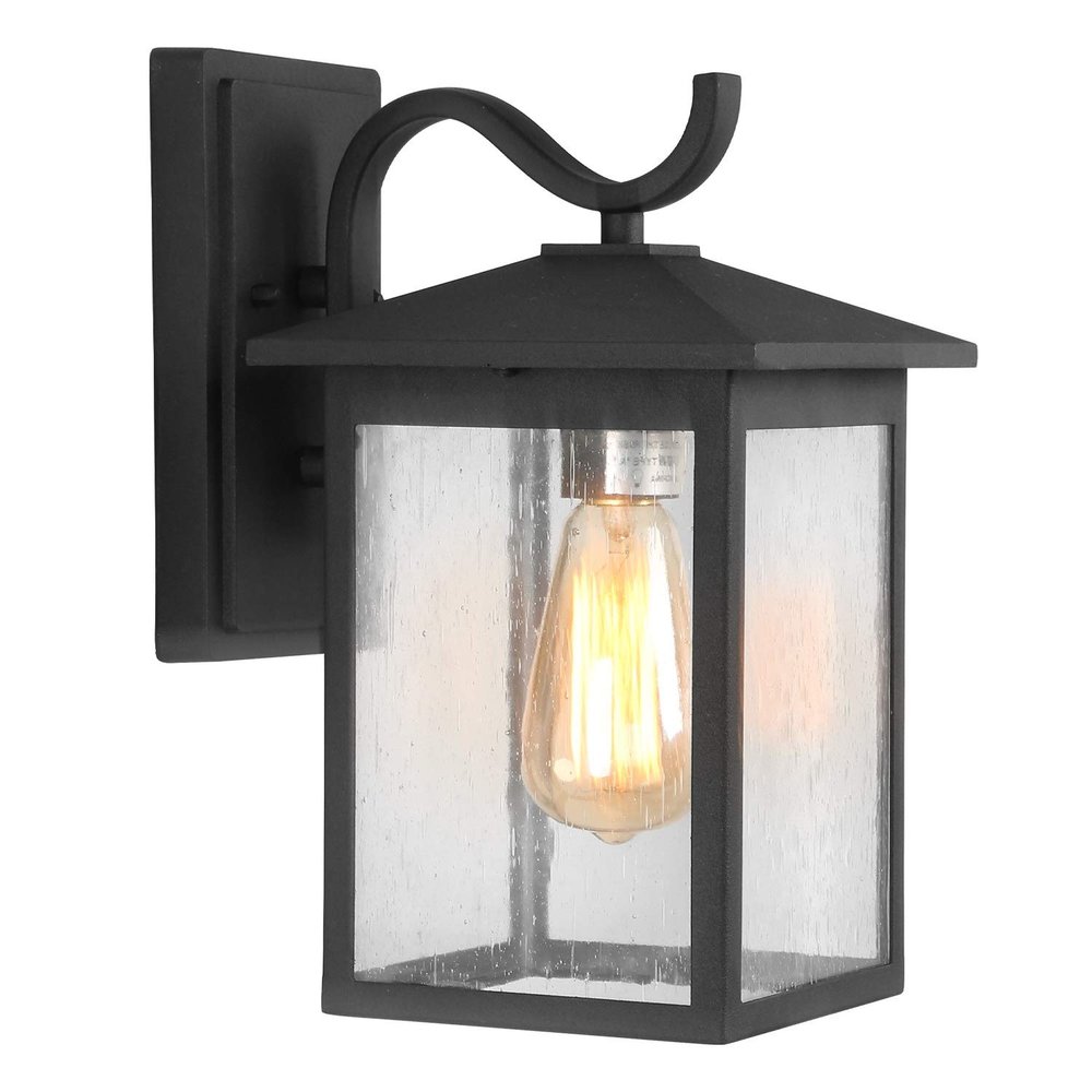 LALUZ Rectangle Outdoor Wall Lights Farmhouse Front Porch Light 12.2, Black Outside Lights for House with Seeded Glass, Anti-Rust Exterior Light Fixtures Wall Mount for Patio, Entryway, Yards