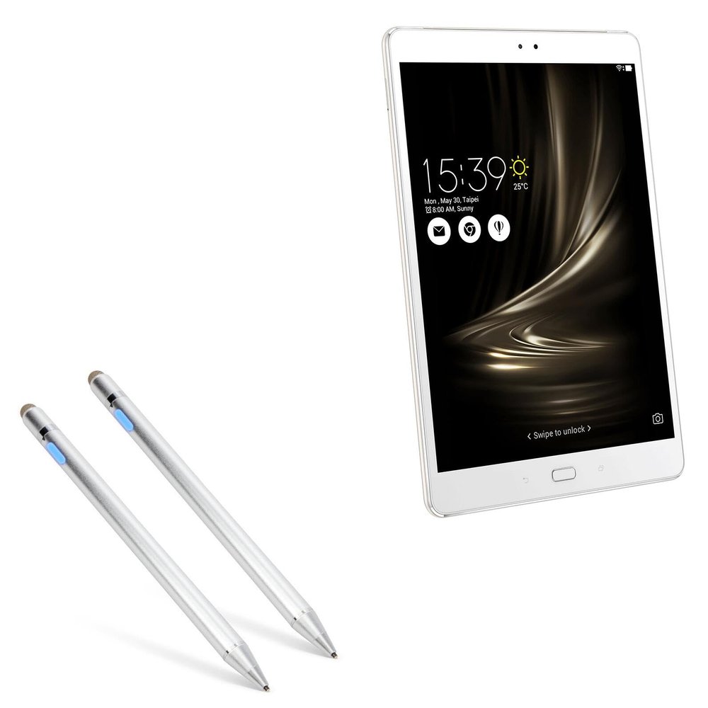 BoxWave Stylus Pen Compatible with ASUS ZenPad 3S 10 - AccuPoint Active Stylus (2-Pack), Electronic Stylus with Ultra Fine Tip - Metallic Silver