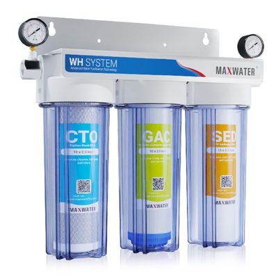 Max Water 3 Stage (Good for City Water) 10 inch Standard Water Filtration System (Clear with Gauge)
