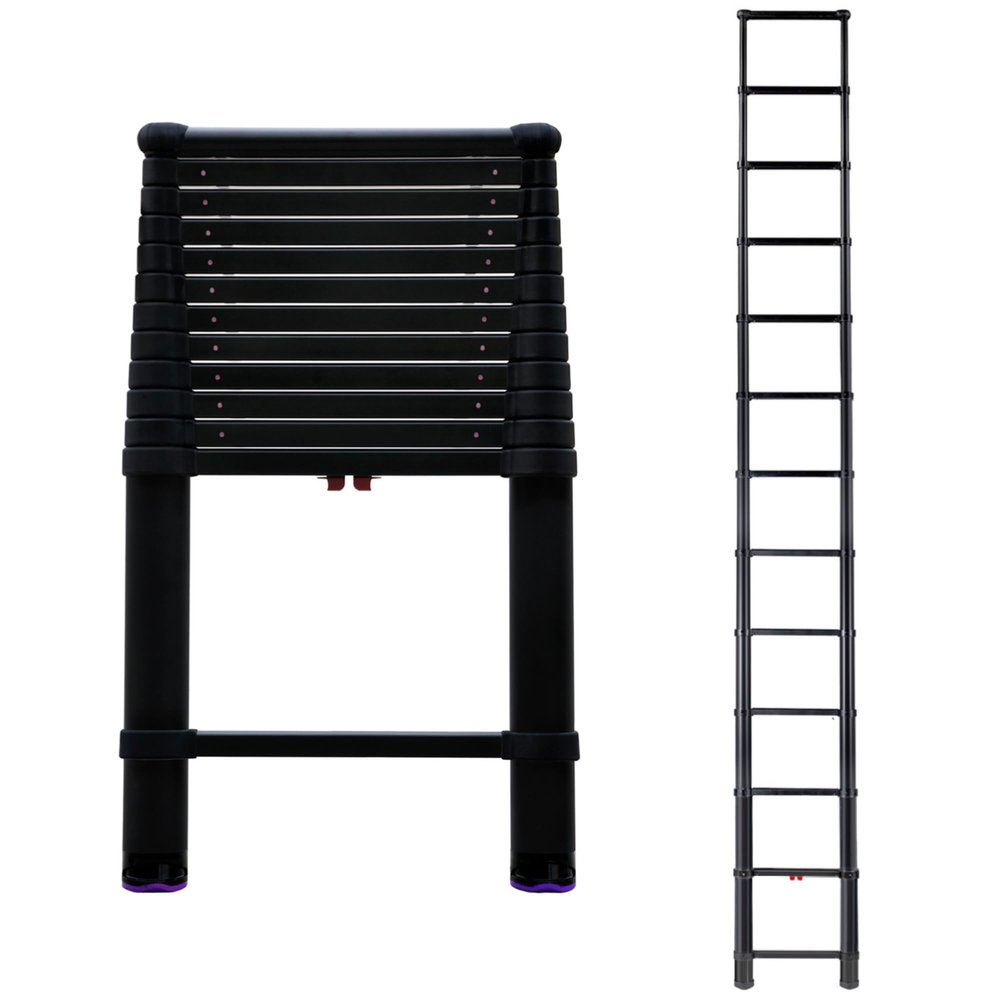 Telesteps 1600ET Tactical Telescoping Extension Ladder 12.5 ft Height, 16 ft Reach | Type 1A 300 lb Rated | Black Anodized Military-Grade Aluminum Ladder with One-Touch Retraction & Dual-Side Climb