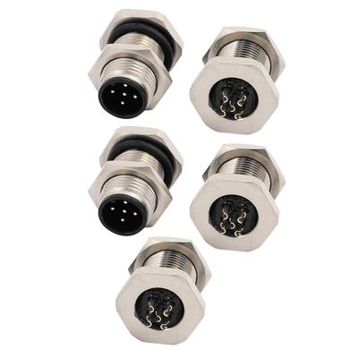 Aexit 5pcs M12Q5J-12A Track Lighting AC250V 4A IP67 Waterproof M12 M/M Connectors Metal Connector