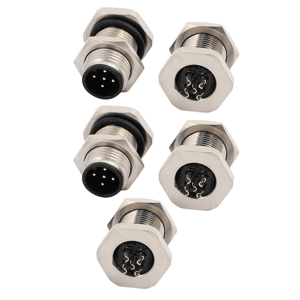 Aexit 5pcs M12Q5J-12A Track Lighting AC250V 4A IP67 Waterproof M12 M/M Connectors Metal Connector