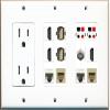 RiteAV (3 Gang 15A Outlet 3 HDMI Coax 2 Cat5e 2 Phone 2 Speaker Jack 2 USB Wall Plate view 1
