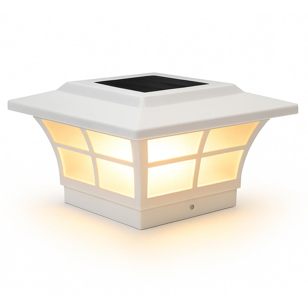 Classy Caps SL085 Prestige Solar Post Cap - White High-Performance Solar LED, Fits 5x5 & 4.75x4.75 Posts, Durable PVC (Vinyl) Construction, Ideal for Outdoor, Warm & Cool Light Modes