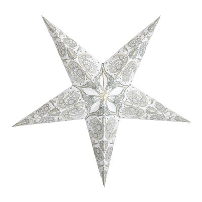 GalaxyArts Paper Star Lantern, 24 Inch Maharani White 3D 5-Point Light-Up Hanging Lamp, Handcrafted Hollow Decoration for Christmas, Weddings, Holidays, Birthday, Indoor Outdoor Party Home Dcor