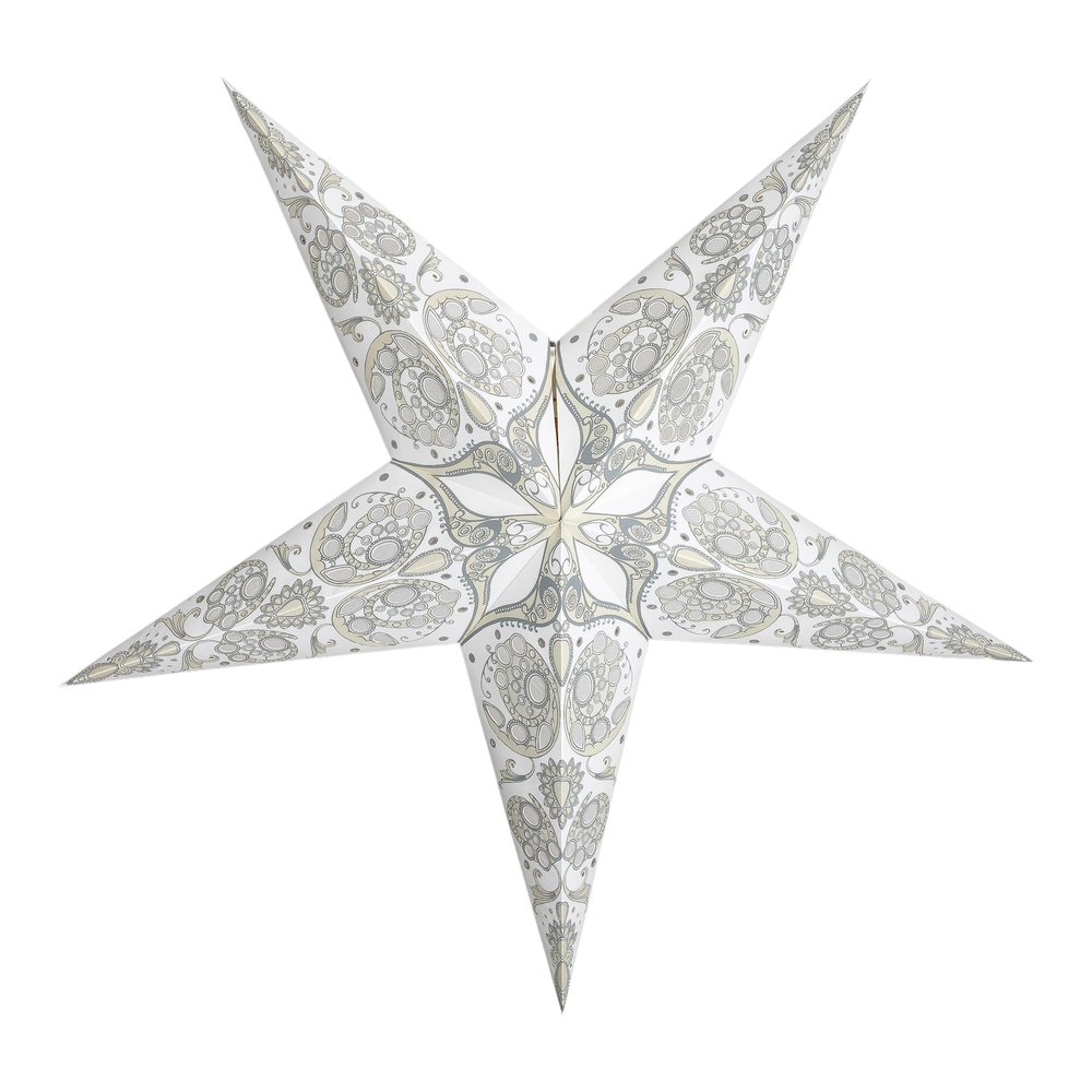 GalaxyArts Paper Star Lantern, 24 Inch Maharani White 3D 5-Point Light-Up Hanging Lamp, Handcrafted Hollow Decoration for Christmas, Weddings, Holidays, Birthday, Indoor Outdoor Party Home Dcor