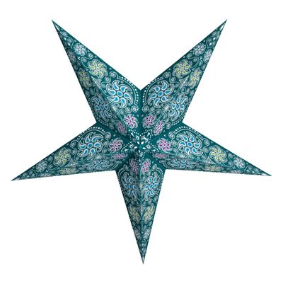 GalaxyArts Paper Star Lantern, 24 Inch Chakra Turquoise 3D Light-Up Hanging Lamp, Handcrafted Hollow Out Star Decoration for Christmas, Wedding, Parties, Birthday, Indoor Outdoor Home Dcor (Medium)