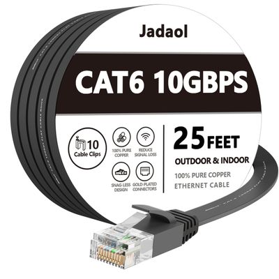 Jadaol Cat 6 Ethernet Cable 25 ft, 10Gbps Support Cat8 Cat7 Network, Flat RJ45 LAN Patch Cable, High-Speed Wired Internet Cable for Router, Modem, Switch, Gaming Consoles, PC, Streaming Devices, Black