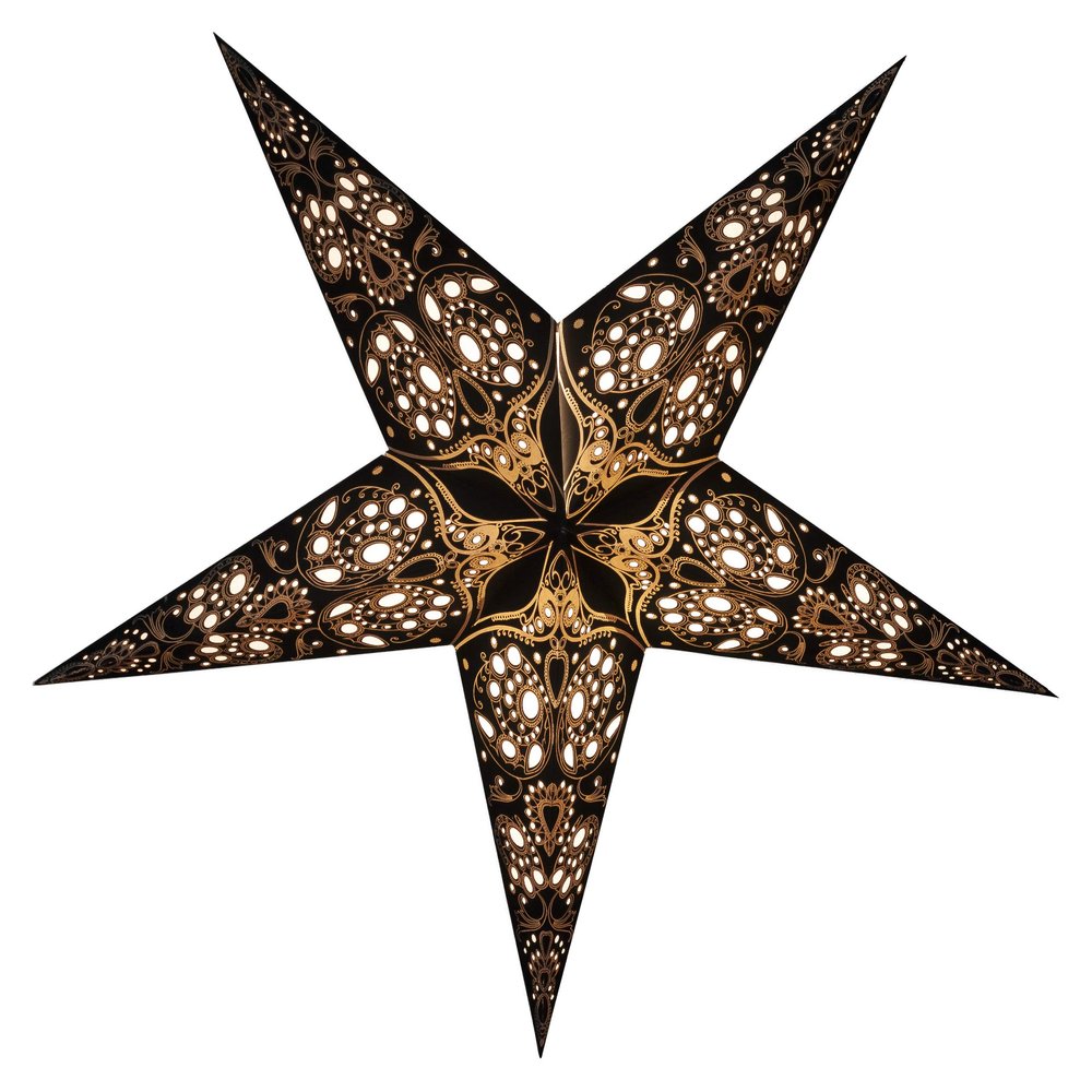 GalaxyArts Paper Star Lantern, 24 Inch Maharani Black 3D Light-Up 5-Point Hanging Lamp, Handcrafted Hollow Out Decoration for Christmas, Weddings, Birthday, Parties, Indoor Outdoor Holiday Home Dcor