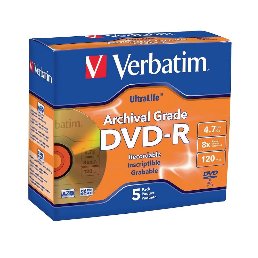 5pk Dvd-R 8x Ultralife Archival Grade Gold Shiny Jewel Case
