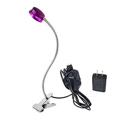 BRILLRAYDO 5W LED Reading Clamp Clip Desk Flexible Pipe Light ON/OFF Button Plug-in Lamp Fixture Purple Finish Brightness Color-Tem Changeable