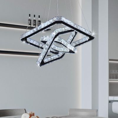 diisunbihuo Square 3-Ring Crystal Chandelier Adjustable Height Cool White