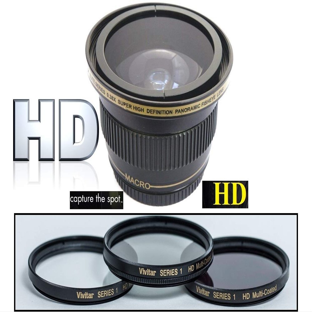 Hi-Def Elite Fisheye Lens with Macro and 3-Pc Filter Kit for Sony FDR-AX40 FDR-AX53