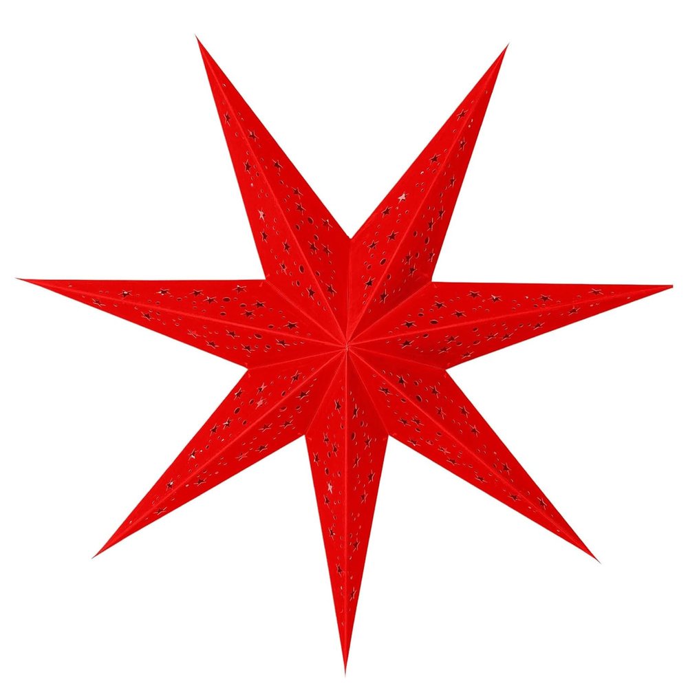 GalaxyArts 24-Inch Red Paper Star Lantern - 3D 7-Point Hanging Decoration for Christmas, Diwali, Party, Wedding - Handcrafted Foldable Lamp for Indoor & Outdoor Use - Boho Star Light (Medium)