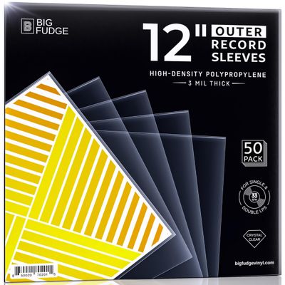 Big Fudge 12" Vinyl Record Sleeves - Outer Sleeves 50 Pack -Crystal Clear High-Density Polypropylene Vinyl Covers - Accessories Protect LP Albums from Dust, Dirt & Scratches