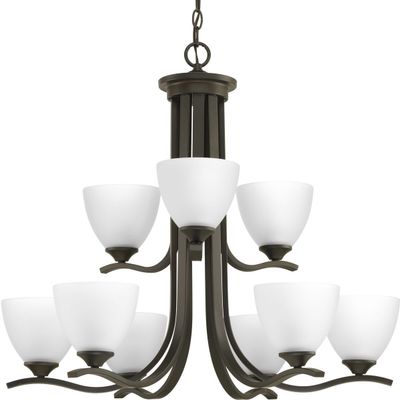 Progress Lighting Laird Collection 9-Light Etched Glass Traditional Chandelier Light Antique Bronze