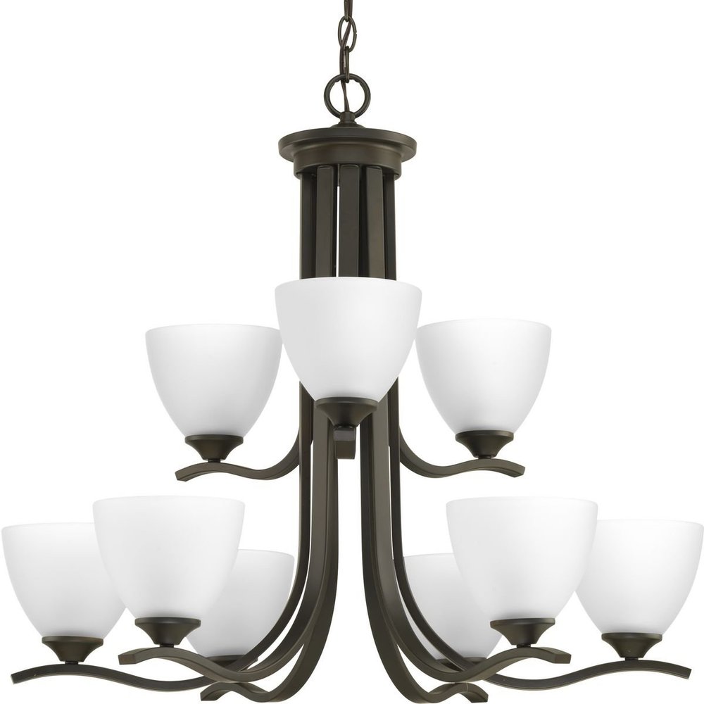 Progress Lighting Laird Collection 9-Light Etched Glass Traditional Chandelier Light Antique Bronze