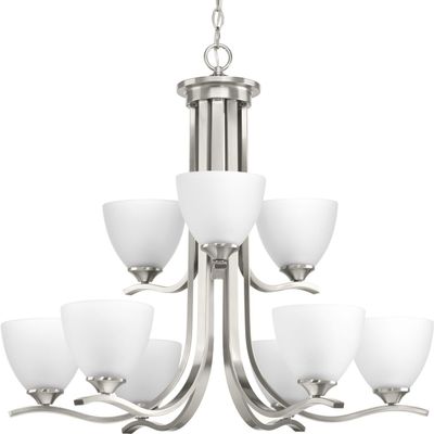 Progress Lighting Laird Collection 9-Light Etched Glass Traditional Chandelier Light Brushed Nickel