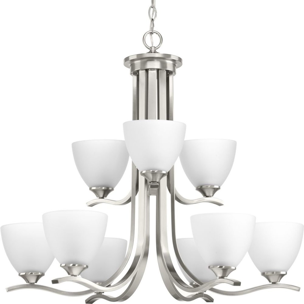 Progress Lighting Laird Collection 9-Light Etched Glass Traditional Chandelier Light Brushed Nickel