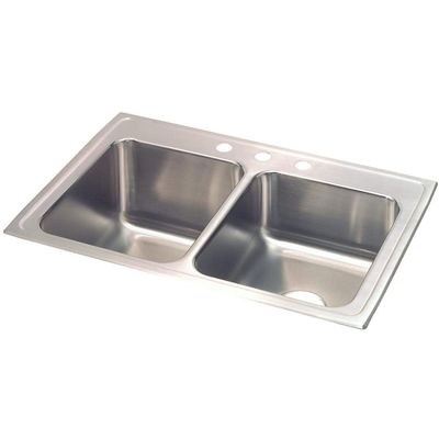Elkay STLR3322L3 3-Hole Gourmet 22-Inch x 33-Inch Double Basin Drop-Inch Stainless Steel Kitchen Sink