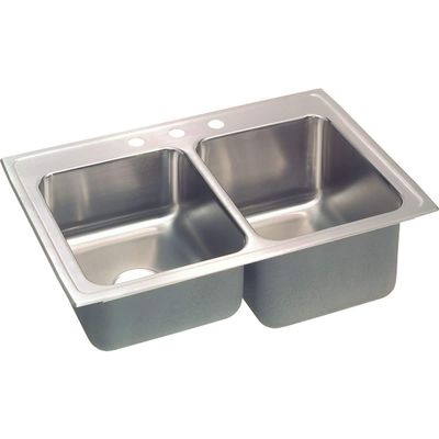 Elkay STLR3322R1 1-Hole Gourmet Celebrity 33" x 22" Double Basin Top-Mount Kitchen Sink, Stainless Steel