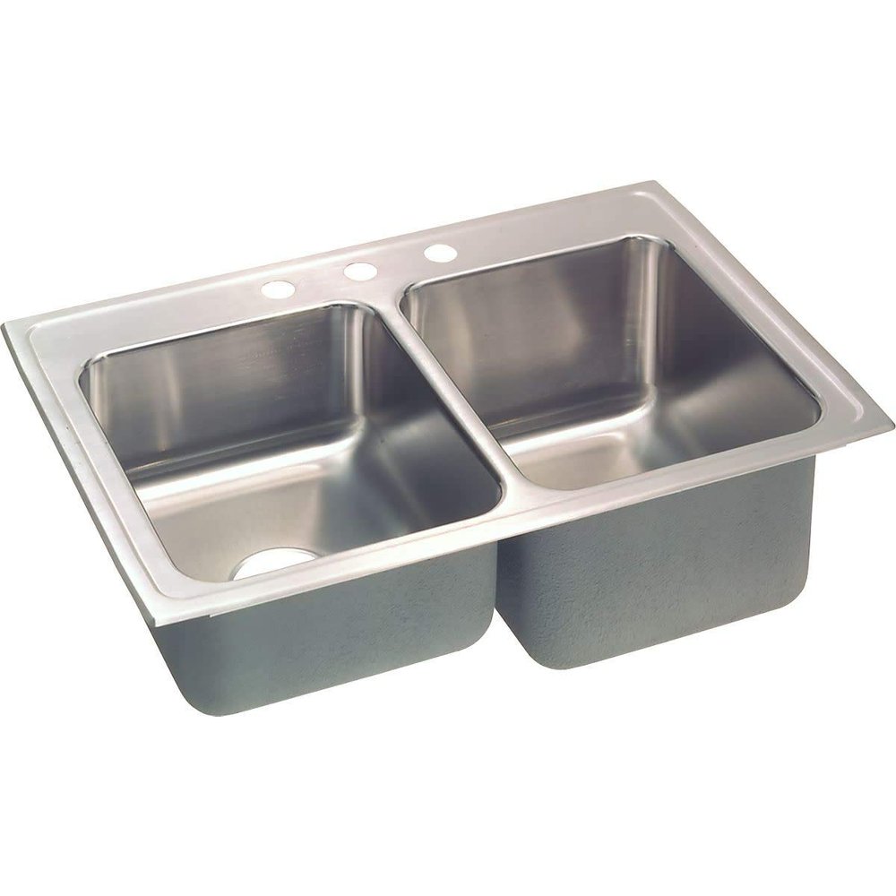 Elkay STLR3322R1 1-Hole Gourmet Celebrity 33" x 22" Double Basin Top-Mount Kitchen Sink, Stainless Steel
