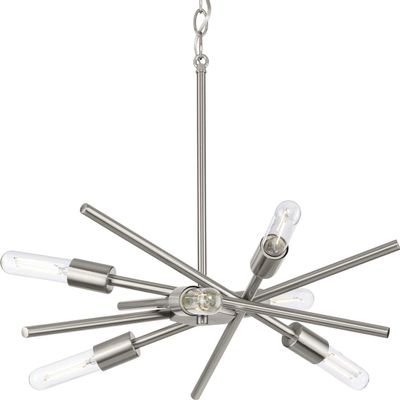 Progress Lighting Astra Collection 6-Light Mid-Century Modern Chandelier Light Brushed Nickel